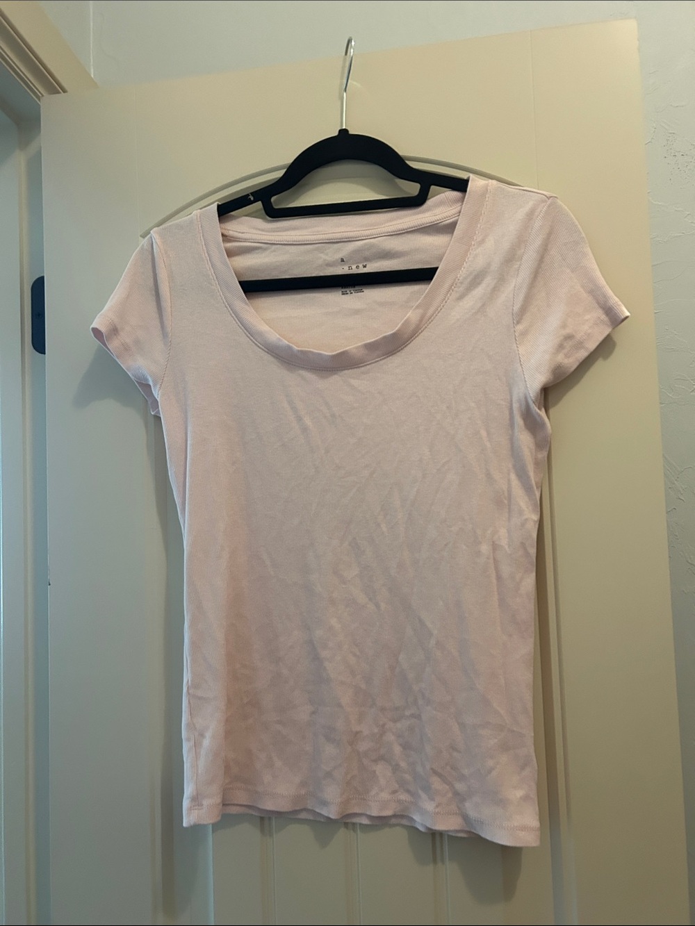A New Day Ribbed Classic Scoop Neck Women's Tee - Light Pink
